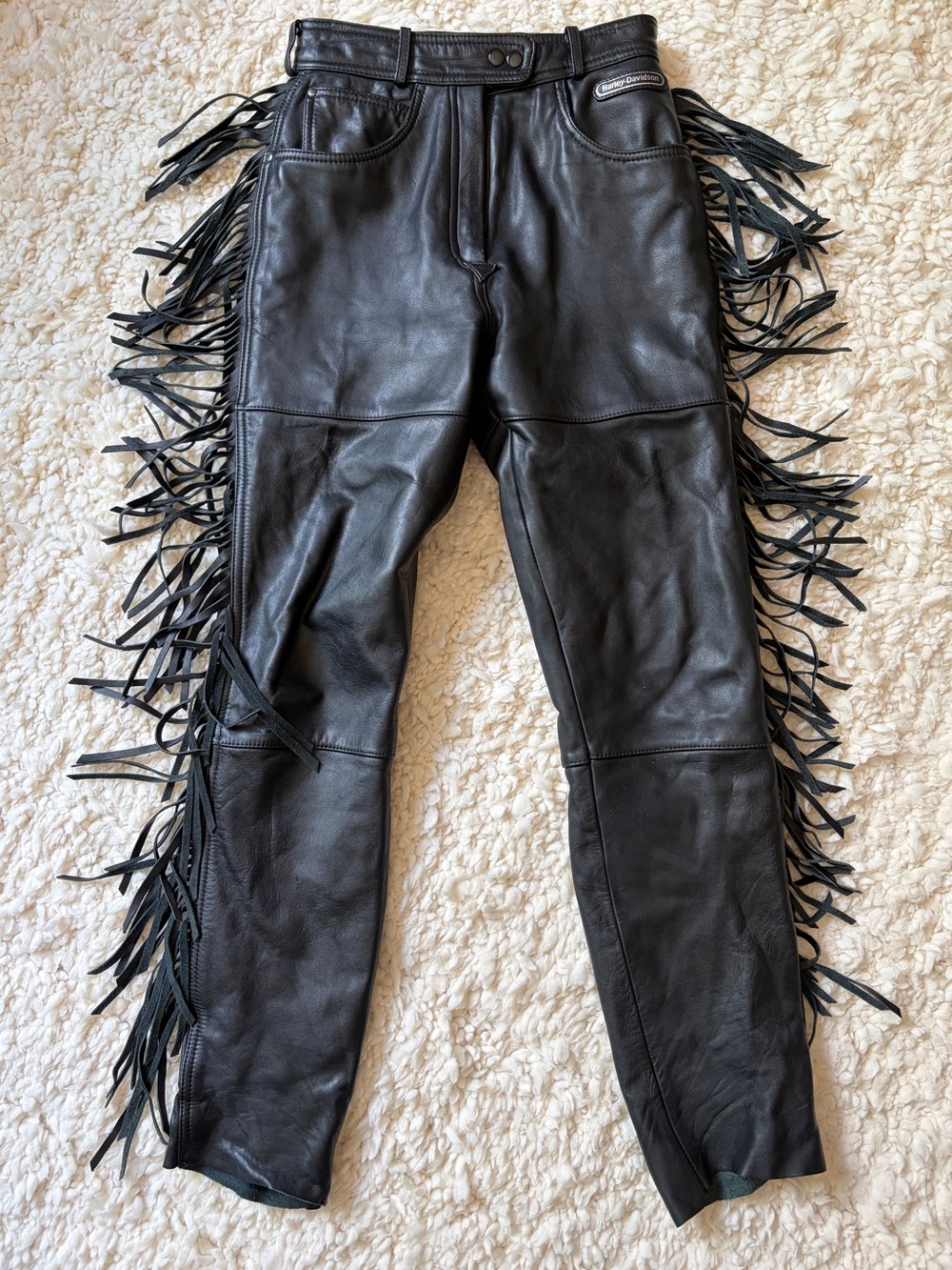 Harley-Davidson Fringed Black Leather Motorcycle Pants - women’s